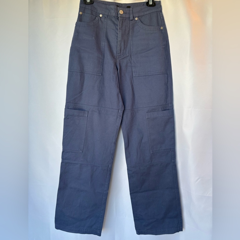 Zara Women's Wide Leg Bllue casual cargo Pants with pockets, Small